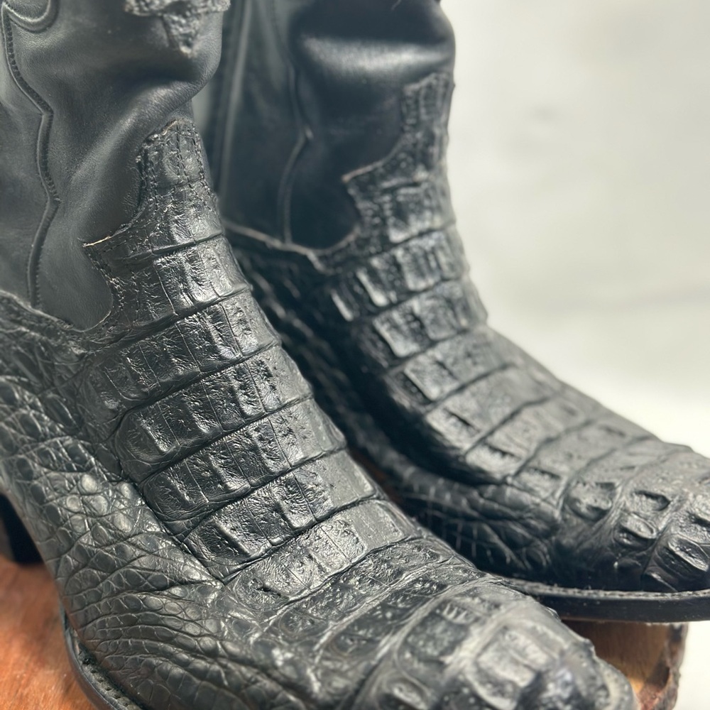Cowtown Caiman Head Cut 9.5 D Exotic Cowboy Boots Black Alligator